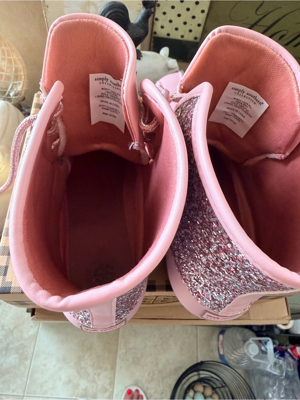 Simply Southern Pink Glitter Duck Boots - Picture 6 of 13